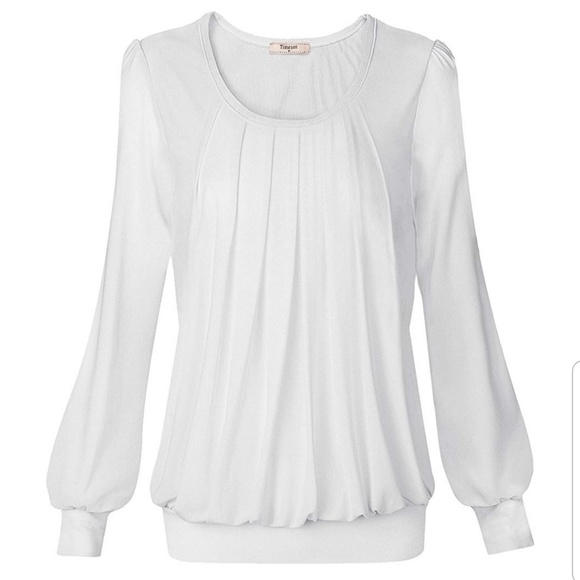 Tops - Timeson White Pleated Long Sleeve Top
